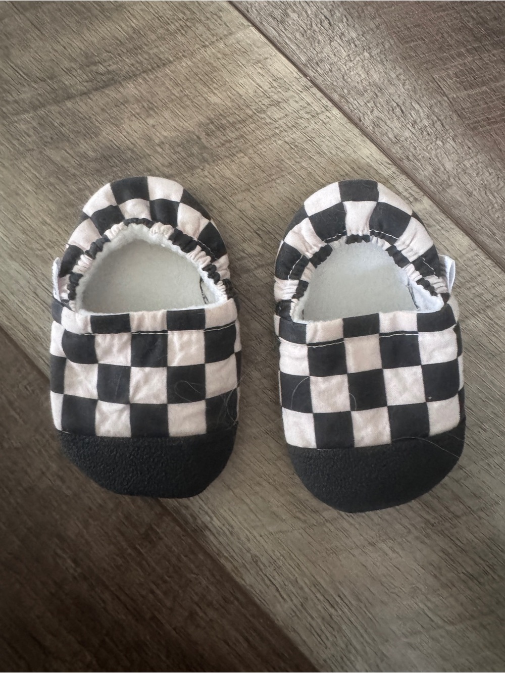 Black Checkered Baby Booties: Handmade Soft Sole Moccasins Grippy Toe Infant 5